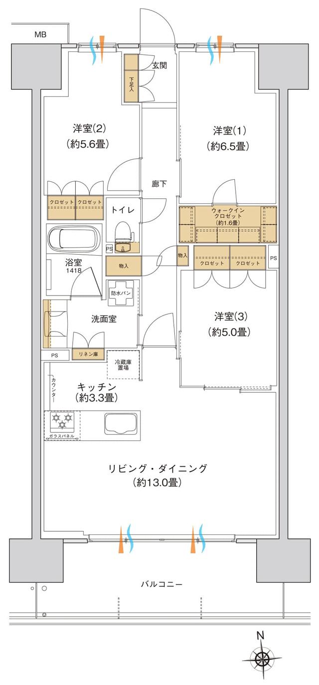 ブランシエラ宇都宮 駅東公園前の間取り図　D：3LDK+WIC