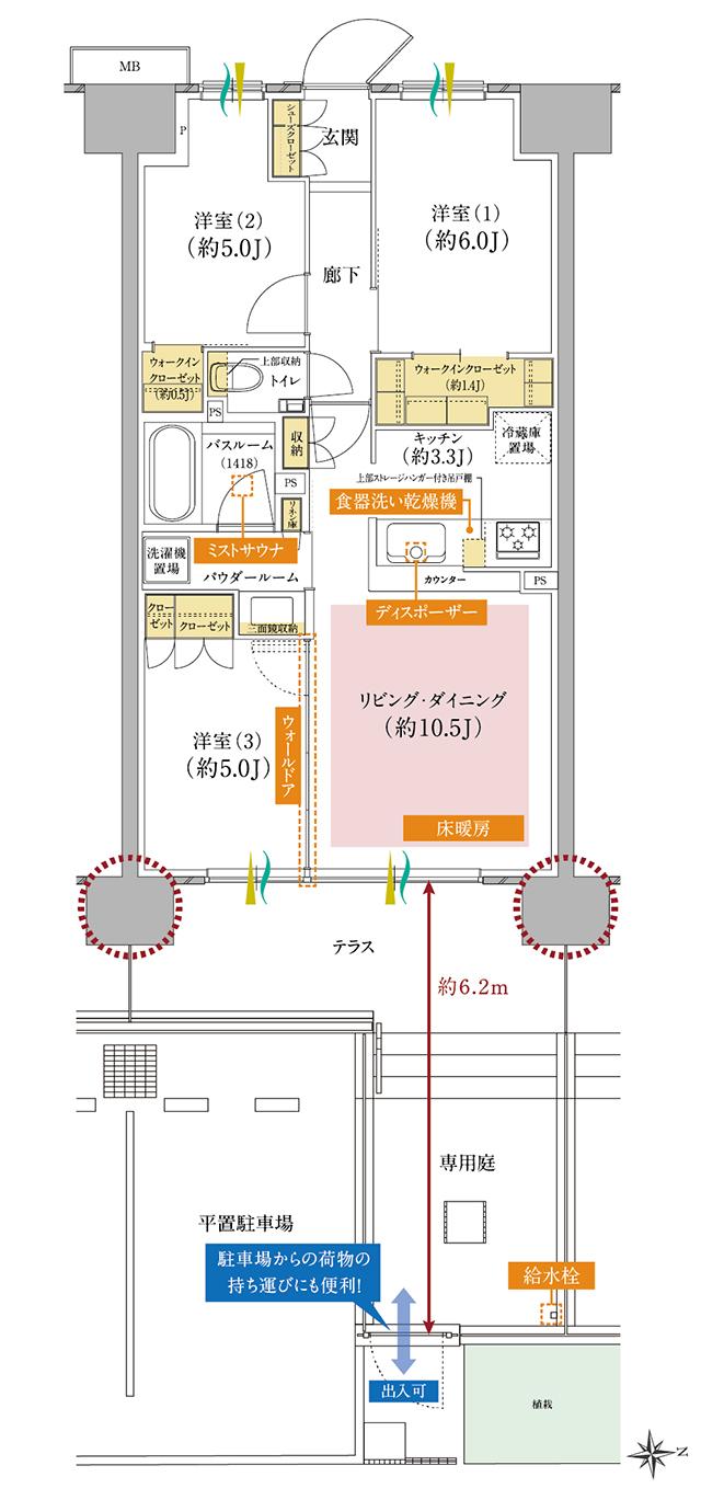ガーラ・レジデンス橋本の間取り図　B5g：3LDK+2WIC