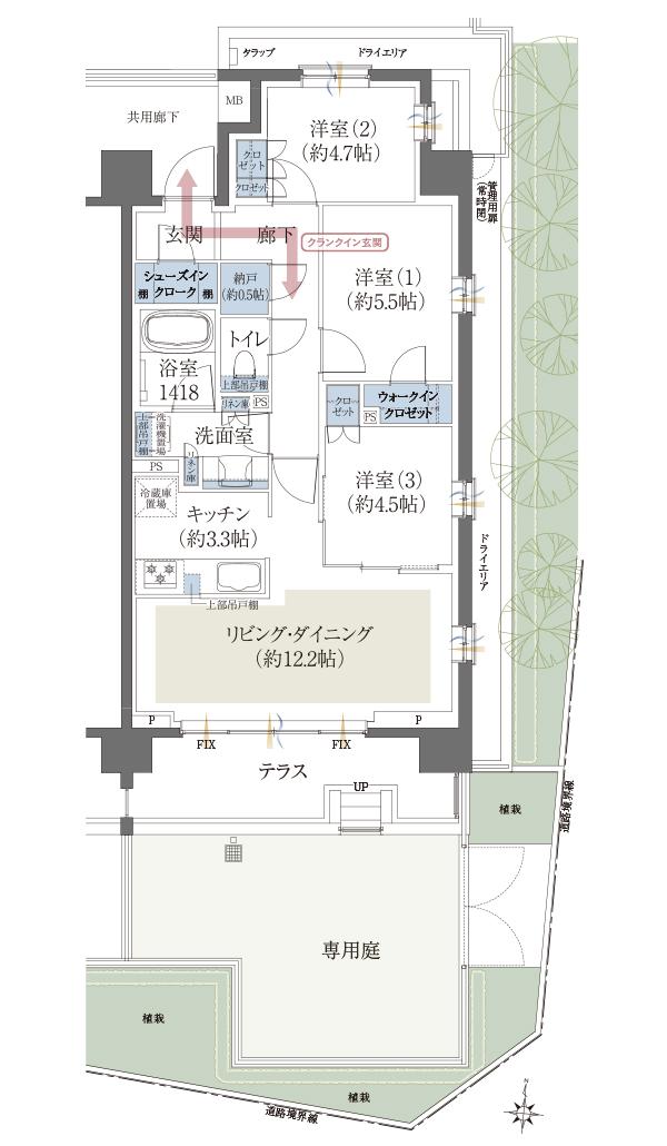 クレヴィア練馬レジデンスの間取り図　Lg：3LDK+WIC+SIC+N