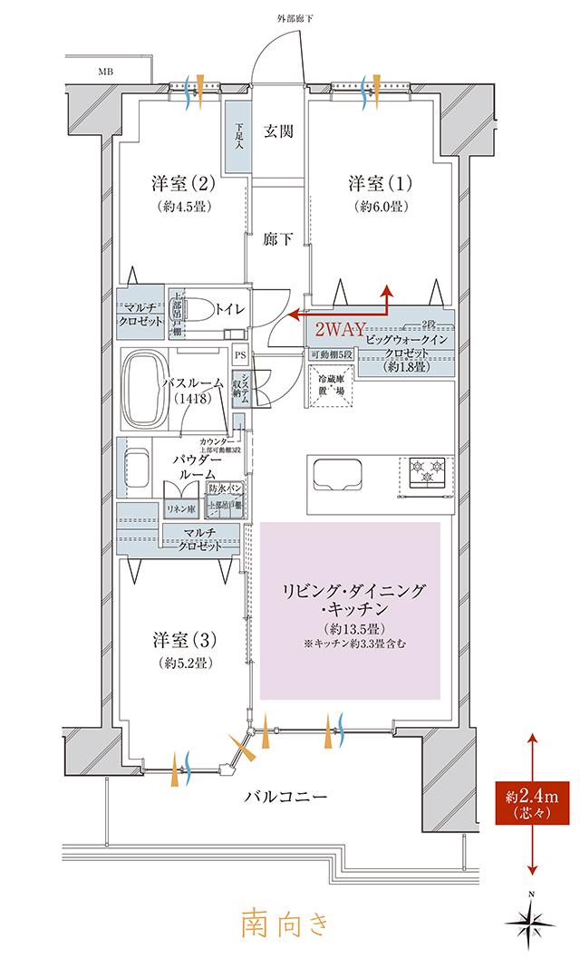ヴェレーナ西新井ザ・ハウスの間取り図　B：3LDK+BW