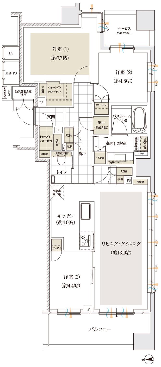 アトラス三田の間取り図　I：3LDK+WIC+SIC+N