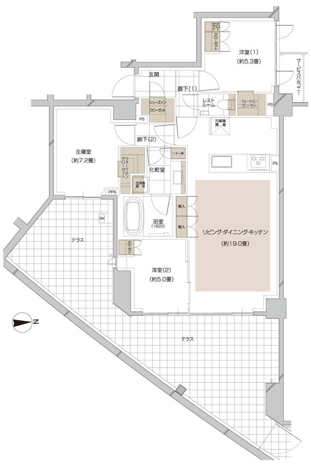 ピアース宮前平レジデンスの間取り図　Bg：3LDK+2WIC+SIC