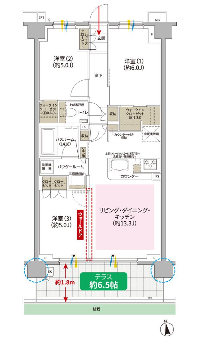 ガーラ・レジデンス松戸の間取り図　B2t：3LDK+2WIC