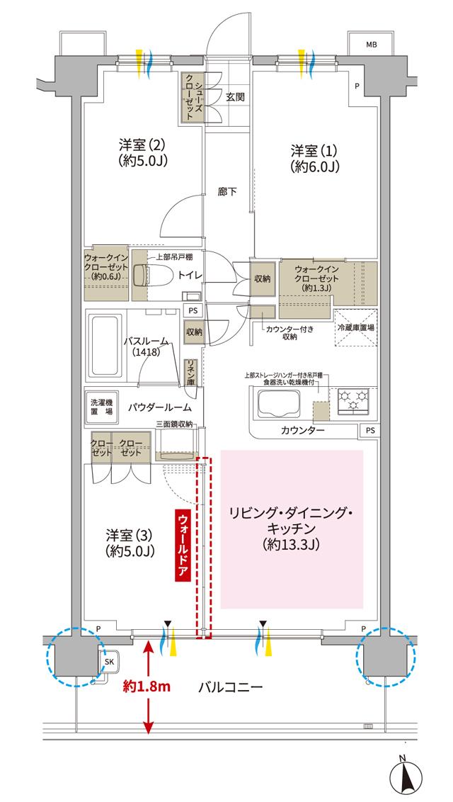 ガーラ・レジデンス松戸の間取り図　B4：3LDK＋2WIC