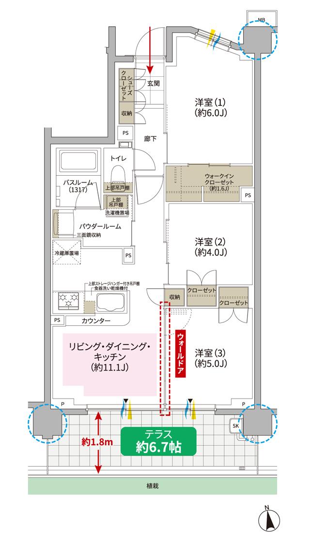 ガーラ・レジデンス松戸の間取り図　Dt：3LDK+WIC