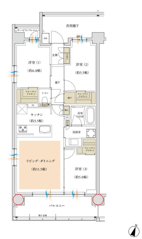パークナード海老名さがみ野の間取り図　D：3LDK+3WIC+N