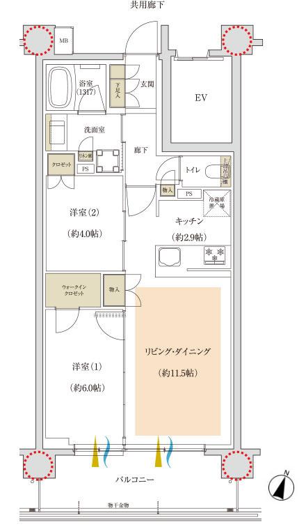 パークナード海老名さがみ野の間取り図　F：2LDK+WIC