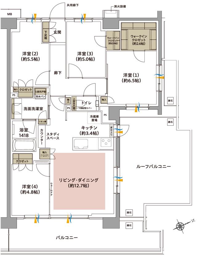 ジオ武蔵小金井の間取り図　O3r：4LDK+2WIC