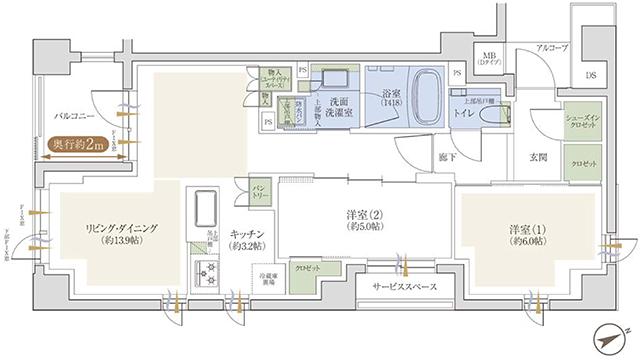 ジオ市谷仲之町の間取り図　D：2LDK+SIC+WIC