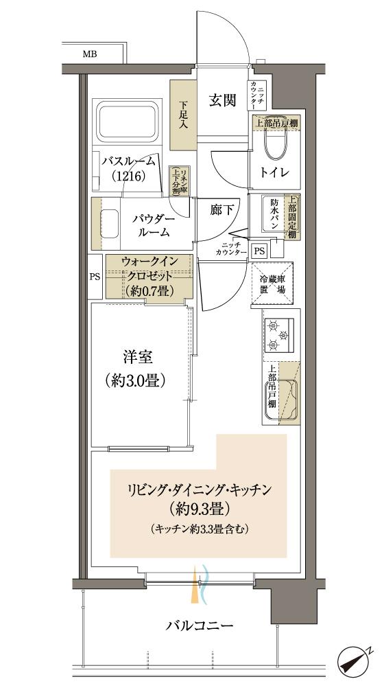 ヴェレーナブリエ港南中央の間取り図　C2：1LDK+W