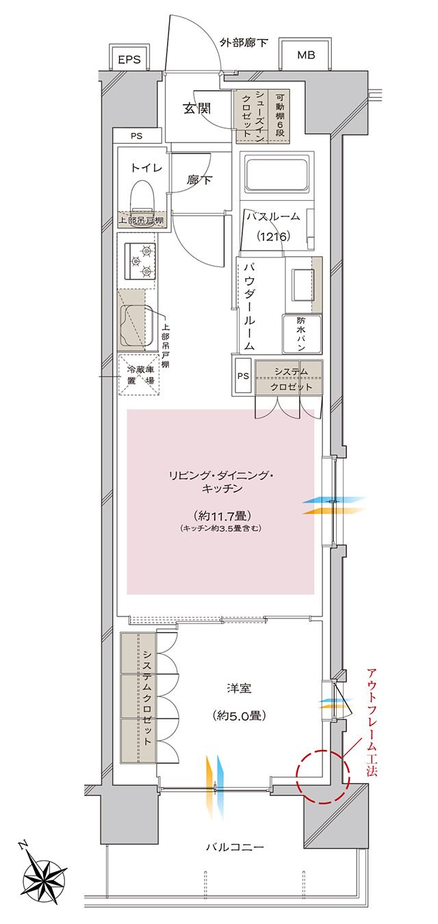 ヴェレーナシティ相模原の間取り図　C：1LDK+SC