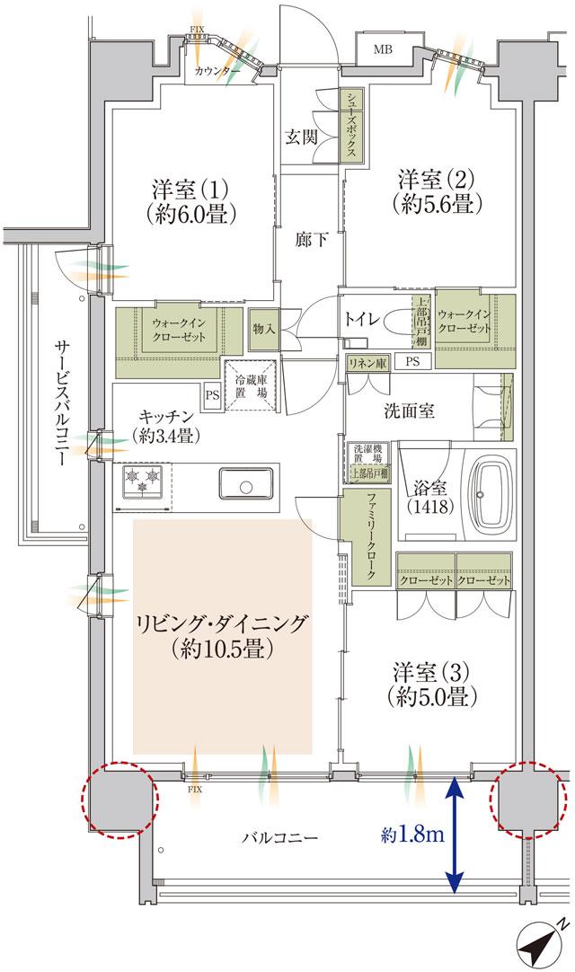 TOKYO WEST GARDEN PROJECT/東京ウエストガーデンPJの間取り図　D：3LDK+2WIC+FC