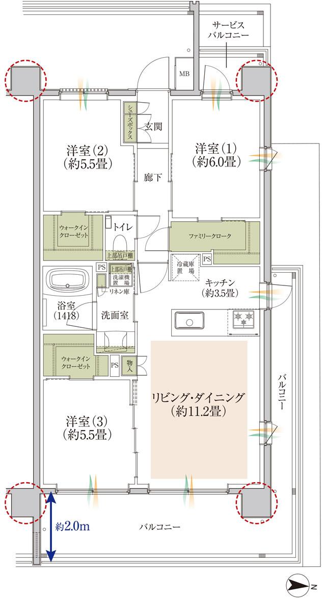 TOKYO WEST GARDEN PROJECT/東京ウエストガーデンPJの間取り図　N：3LDK+2WIC+FC