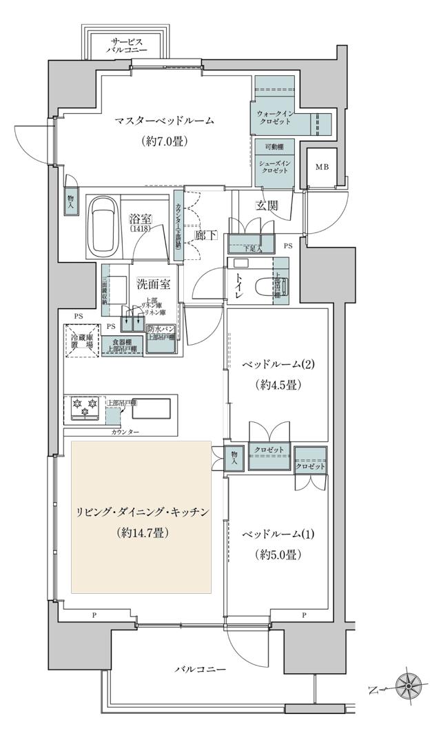リビオ三田レジデンスの間取り図　A：3LDK+WIC+SIC
