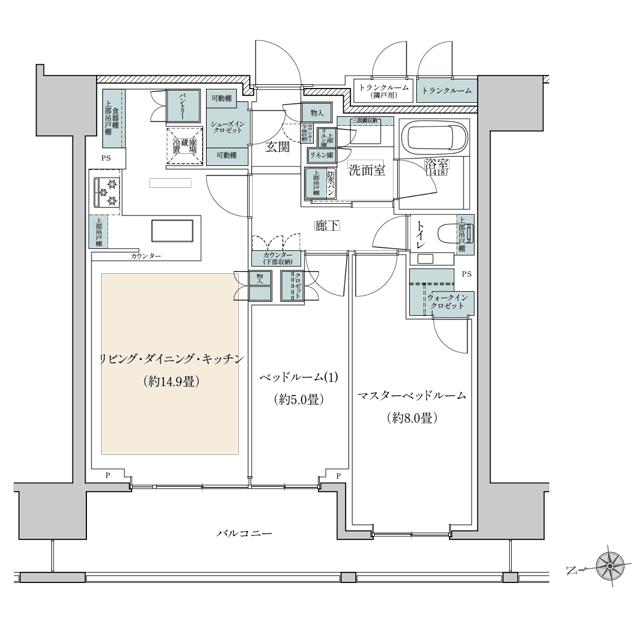 リビオ三田レジデンスの間取り図　B：2LDK +WIC+SIC