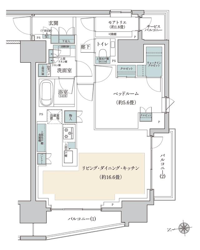リビオ三田レジデンスの間取り図　D：1LDK +MOA(R)+WIC