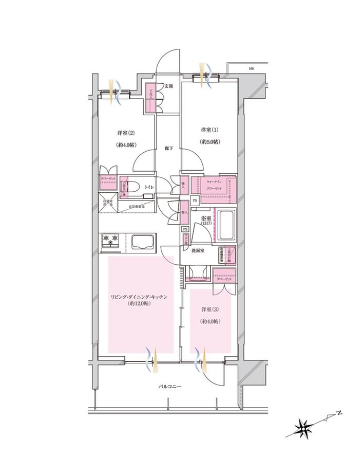 プレシス立川パークフロントの間取り図　D：3LDK+WIC