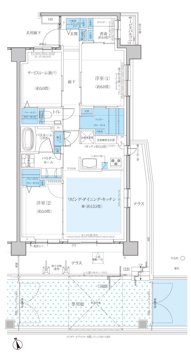 エクセレントシティ羽沢横浜国大の間取り図　Fg：2LDK+S+FC+2WIC+SIC+書斎