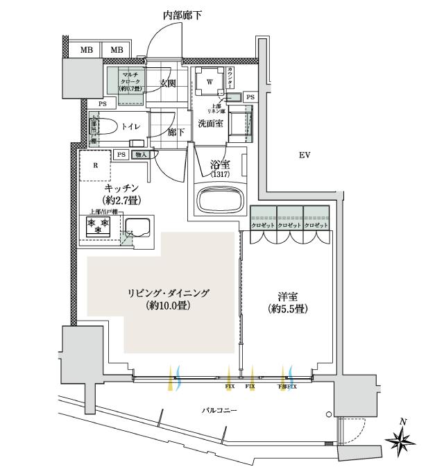 ローレルコート西国分寺の間取り図　B(1F)：1LDK+MC