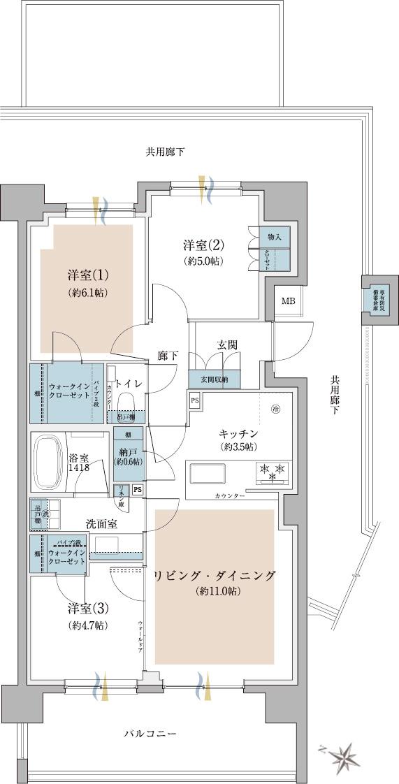 ANESIA THE CENTRAL（アネシア ザ・セントラル）の間取り図　C：3LDK+2WIC+納戸