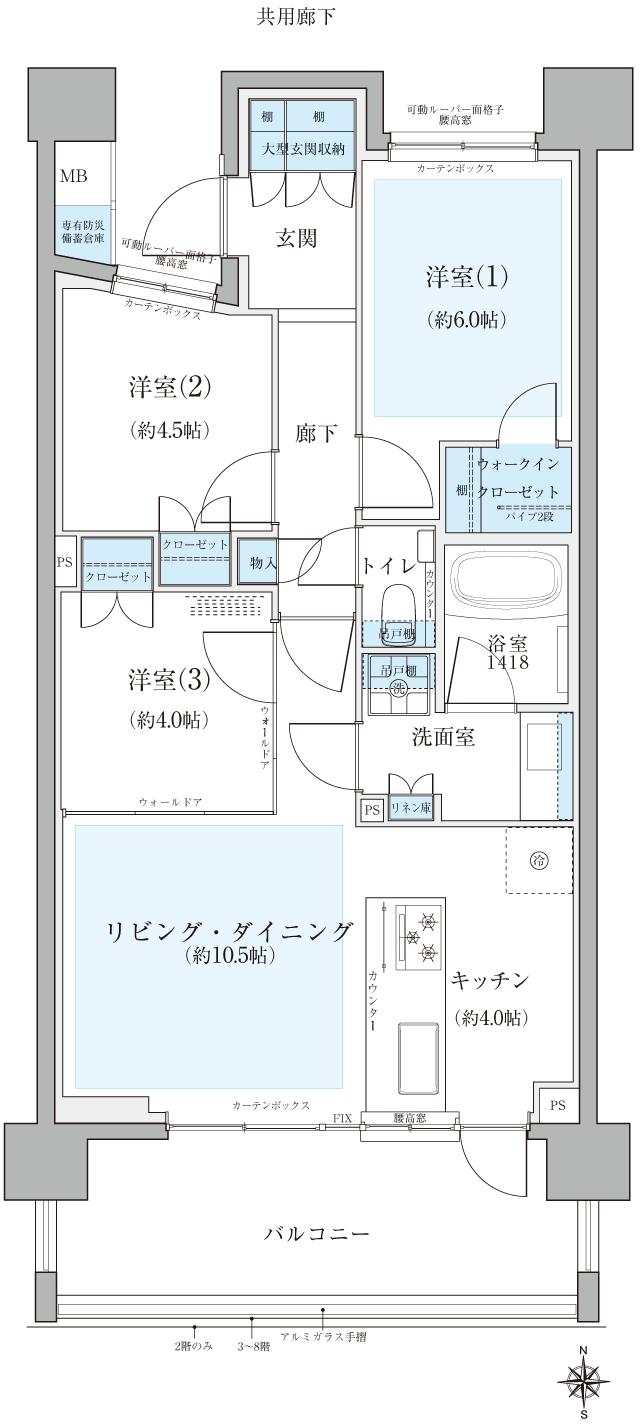 ANESIA THE CENTRAL（アネシア ザ・セントラル）の間取り図　F1：3LDK+WIC