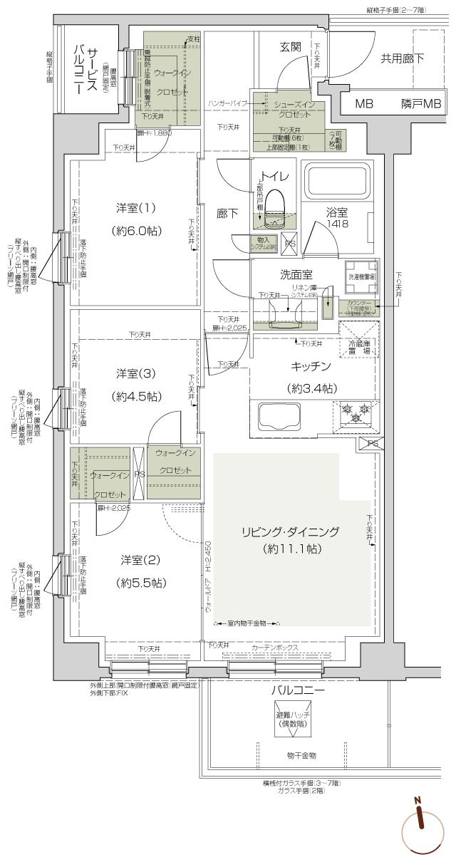 レーベン南流山 Torteの間取り図　A：3LDK+3WIC+SIC