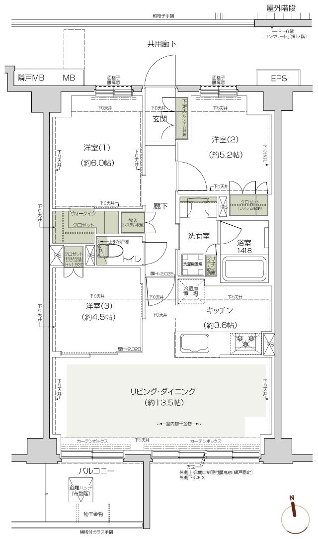 レーベン南流山 Torteの間取り図　B：3LDK+WIC