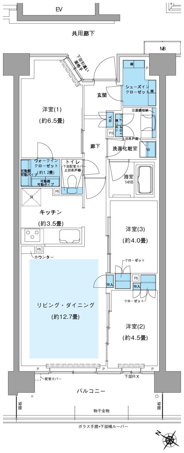オハナ 高尾の間取り図　F：3LDK+WIC+SIC