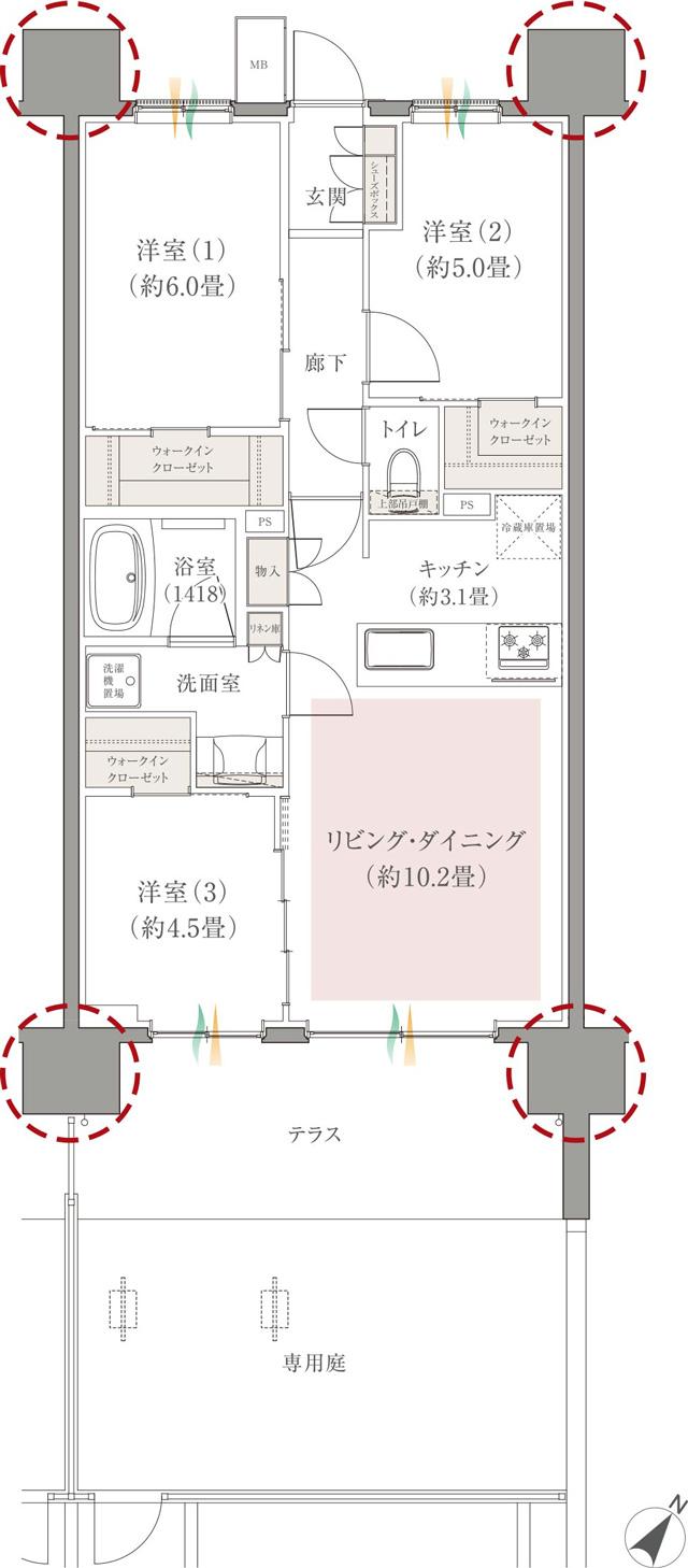 CHIBA STORIES PROJECTの間取り図　Cg：3LDK+3WIC