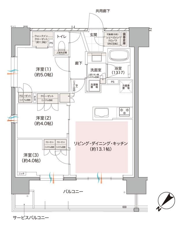 レ・ジェイド新横浜の間取り図　G：3LDK+WIC+SIC