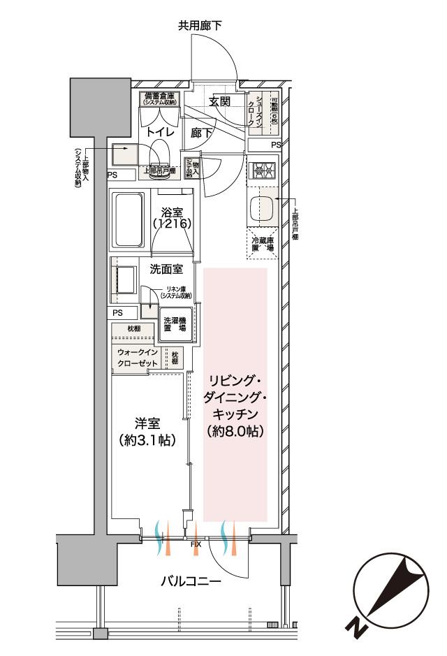 レ・ジェイド新横浜の間取り図　I：1LDK+WIC+SIC