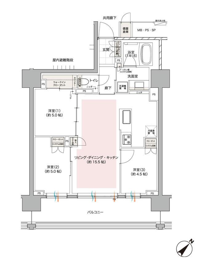 レ・ジェイド新横浜の間取り図　C：3LDK+WIC