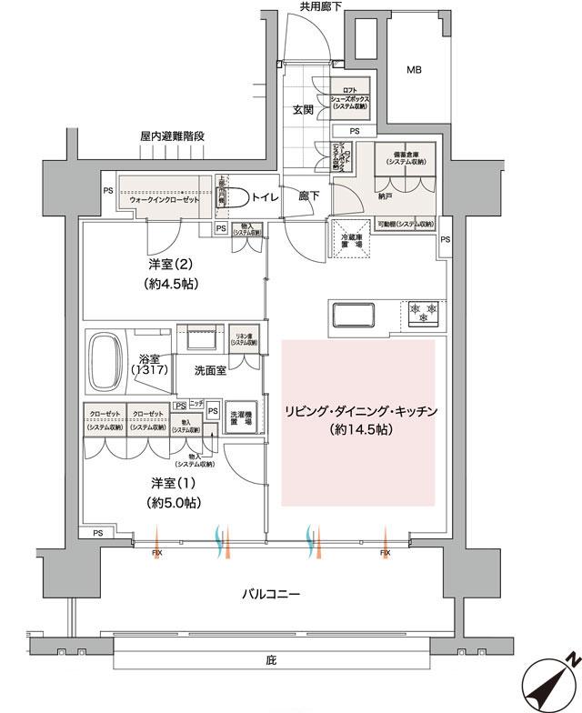 レ・ジェイド新横浜の間取り図　S：2LDK+N+WIC
