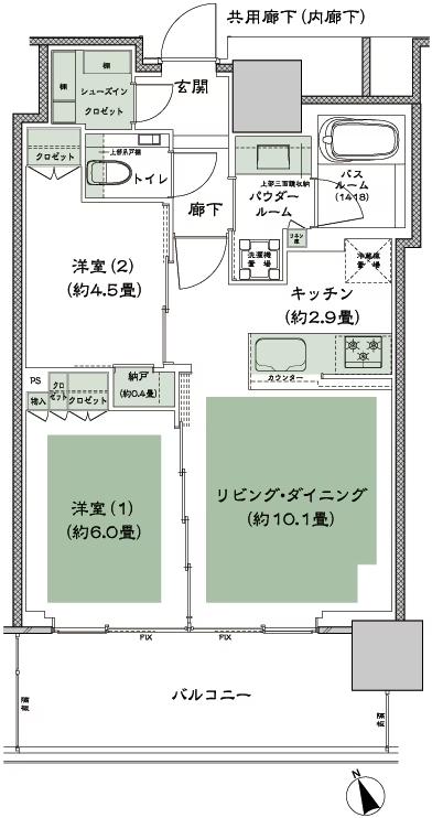 グランドシティタワー池袋の間取り図　SW-55K：2LDK+N(納戸)+SIC(シューズインクロゼット)