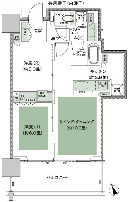 グランドシティタワー池袋の間取り図　SW-55M：2LDK+N(納戸)