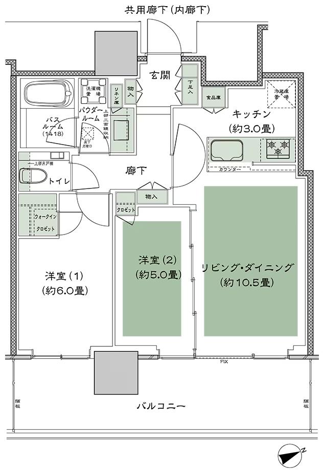 グランドシティタワー池袋の間取り図　SE-55C：2LDK+WIC(ウォークインクロゼット)