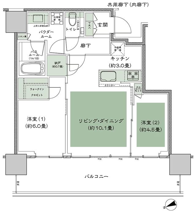 グランドシティタワー池袋の間取り図　NW-55H：2LDK+N(納戸)+WIC(ウォークインクロゼット)