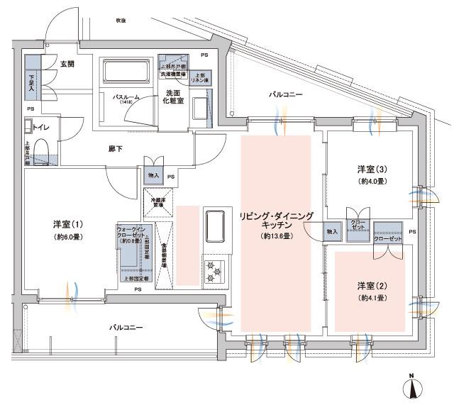 ウィルローズ光が丘の間取り図　G：3LDK+WIC