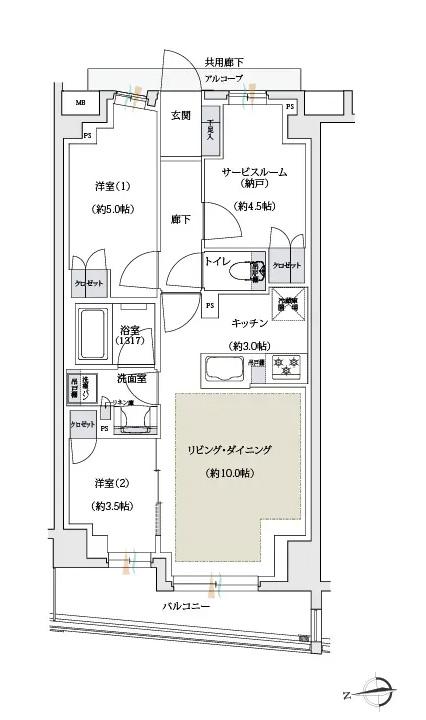 ジェイグラン葛西の間取り図　C：2LDK+S