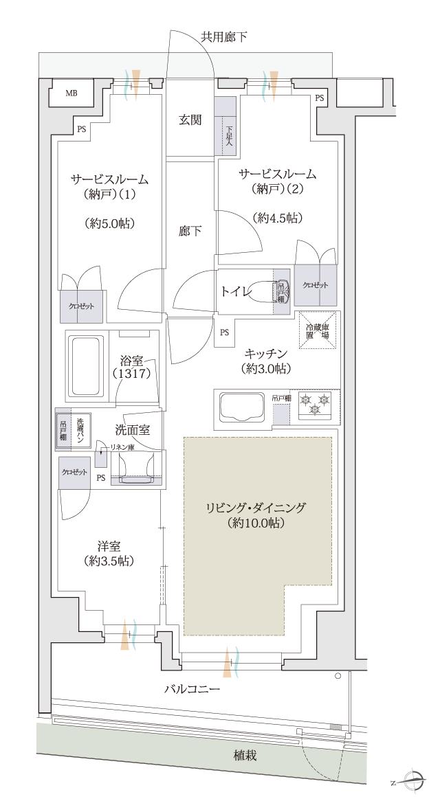 ジェイグラン葛西の間取り図　C1：1LDK+2S