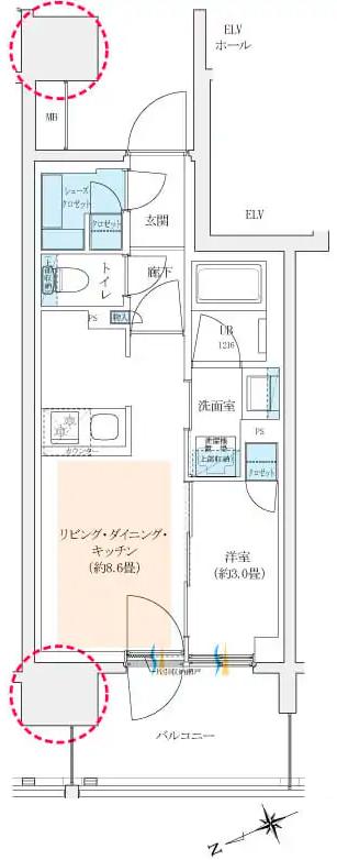 イニシア千住大橋ステーションフロント　Active wing・Bright wingの間取り図　A-C：1LDK+SC