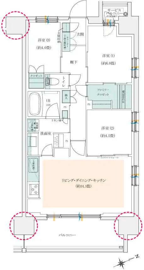 イニシア千住大橋ステーションフロント　Active wing・Bright wingの間取り図　B-E：3LDK