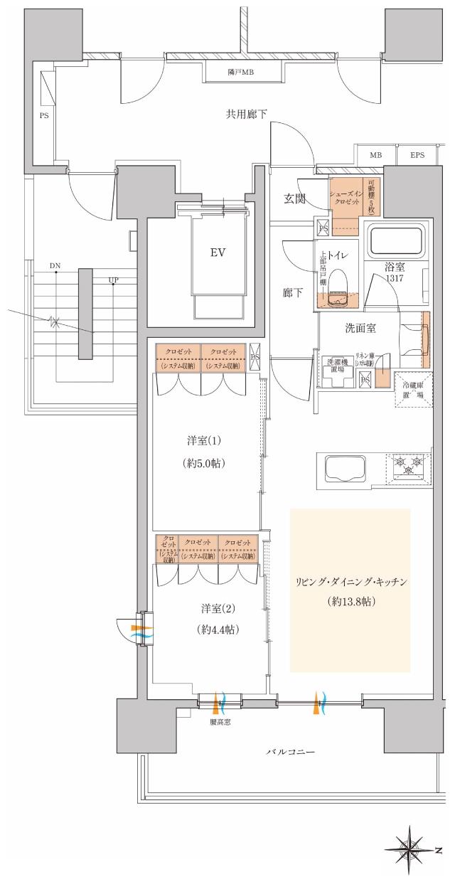 ネベル草加 Tiareの間取り図　E：2LDK+SIC