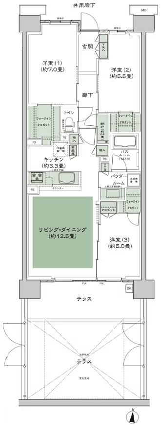 シティハウス小金井公園の間取り図　G-75B1t：3LDK+N+3WIC