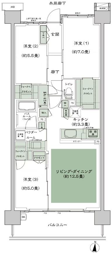シティハウス小金井公園の間取り図　H-75A5：3LDK+N+3WIC