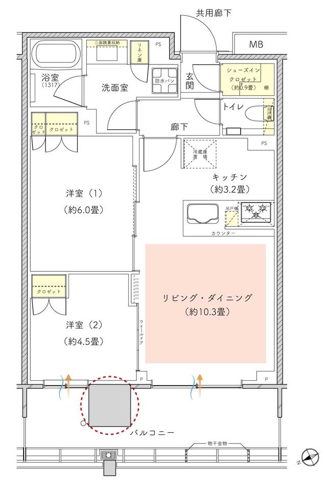 リビオタワー羽沢横浜国大の間取り図　F2：2LDK+SIC