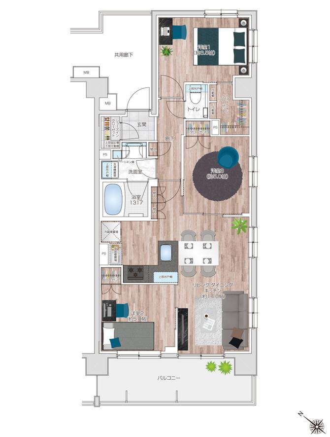 プレシス西八王子リバーサイドの間取り図　G：3LDK+WIC＋SIC