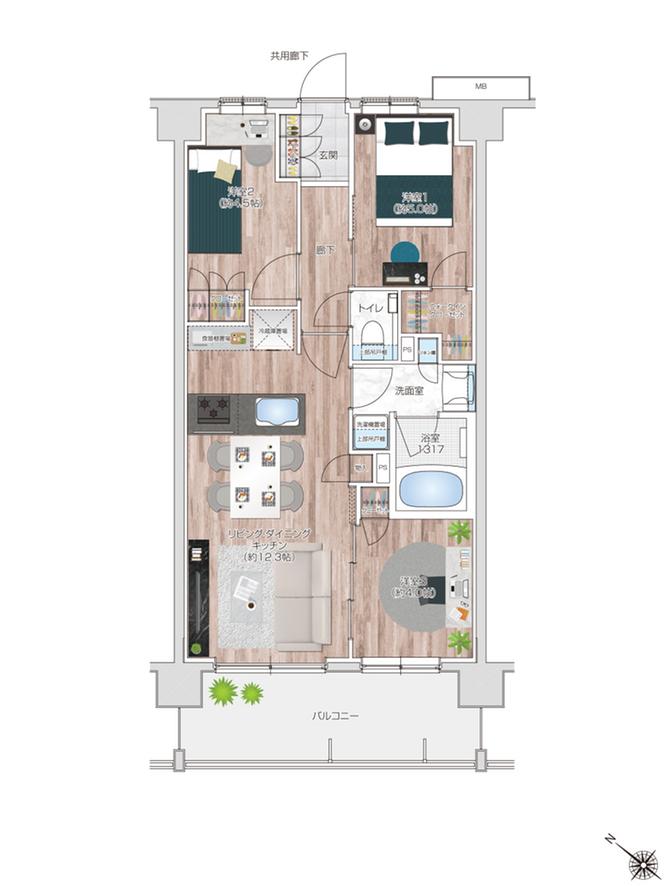 プレシス西八王子リバーサイドの間取り図　C：3LDK+WIC