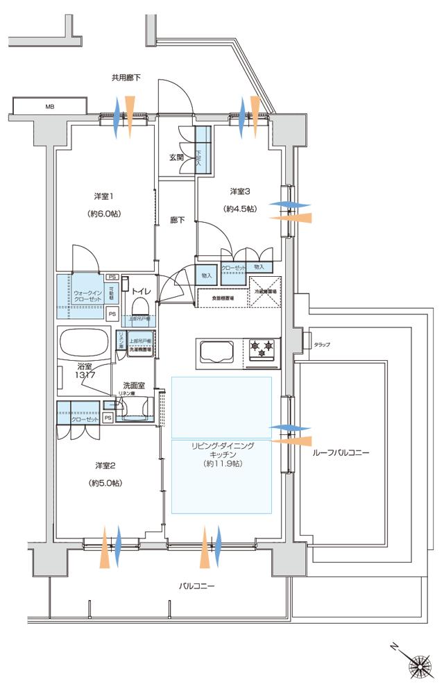 プレシス西八王子リバーサイドの間取り図　Br：3LDK+WIC