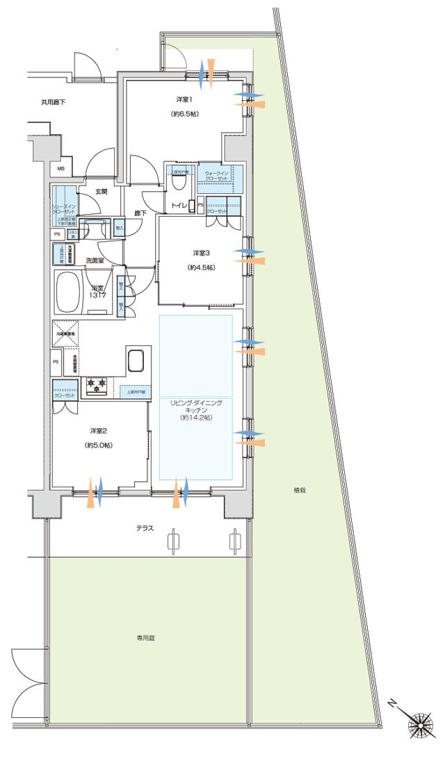 プレシス西八王子リバーサイドの間取り図　Fg：3LDK+WIC+SIC